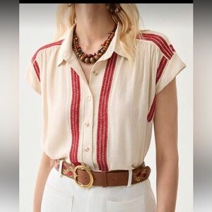Stylish Boho Cream and Red Women's Top
